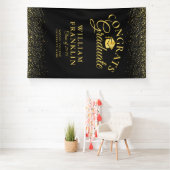 Modern zwart en goud glitter Afstuderen Spandoek (Insitu)