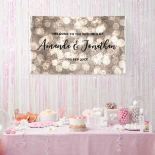 Modern Zwart en Goud Glitter Bruiloft Welkomstbord Spandoek