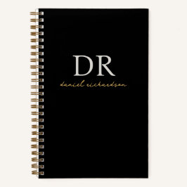 Modern zwart en goud Initiaal Script Monogram Notitieboek