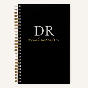 Modern zwart en goud Initiaal Script Monogram Notitieboek
