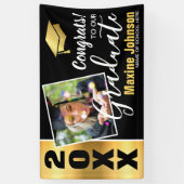 Modern zwart en goud klasse van 2025 Foto Afstuder Spandoek (Verticaal)