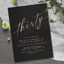 Modern Zwart en Goud | Luxe Script 30e verjaardag Kaart
