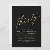 Modern Zwart en Goud | Luxe Script 30e verjaardag Kaart (Voorkant)