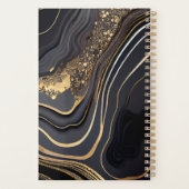 Modern Zwart en Goud Marbled Monogram Planner (Achterkant)