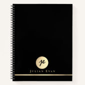 Modern zwart en goud monogram executive spiraal notitieboek (Voorkant)