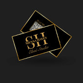 Modern zwart en goud Monogram Visitekaartje