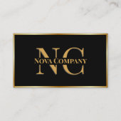 Modern zwart en goud Monogram Visitekaartje (Voorkant)