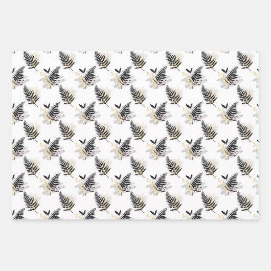 Modern zwart en goud op wit gecoördineerd inpakpapier vel (Voorkant)