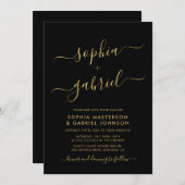 Modern Zwart en Goud Script Monogram Bruiloft Kaart (Voorkant / Achterkant)