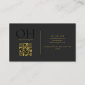 Modern zwart en goud script QR Code Monogram Visitekaartje (Achterkant)