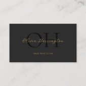 Modern zwart en goud script QR Code Monogram Visitekaartje (Voorkant)