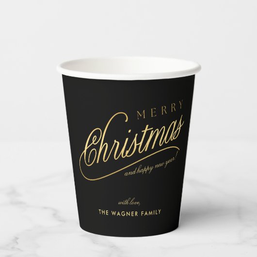 Modern zwart en goud script Vrolijk kerstfeest Papieren Bekers (Achterkant)