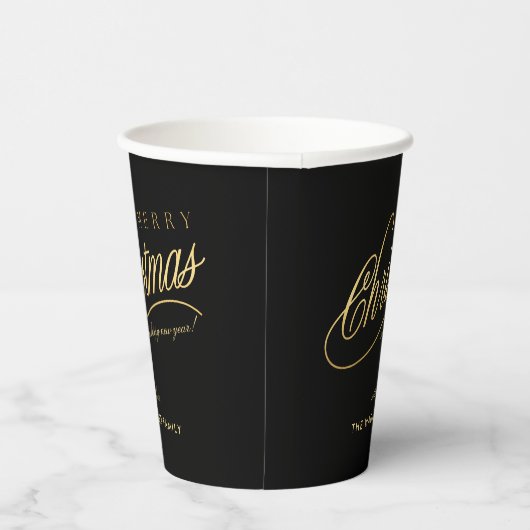 Modern zwart en goud script Vrolijk kerstfeest Papieren Bekers (Rechts)