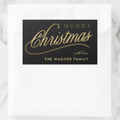 Modern zwart en goud script Vrolijk kerstfeest Rechthoekige Sticker (Tas)