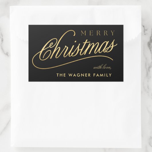 Modern zwart en goud script Vrolijk kerstfeest Rechthoekige Sticker (Tas)