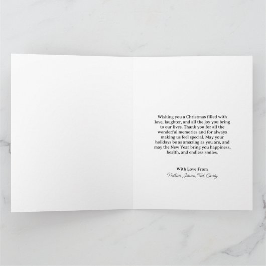 Modern Zwart en Goud Vrolijk Kerstfeest Familiefot Kaart (Binnen)