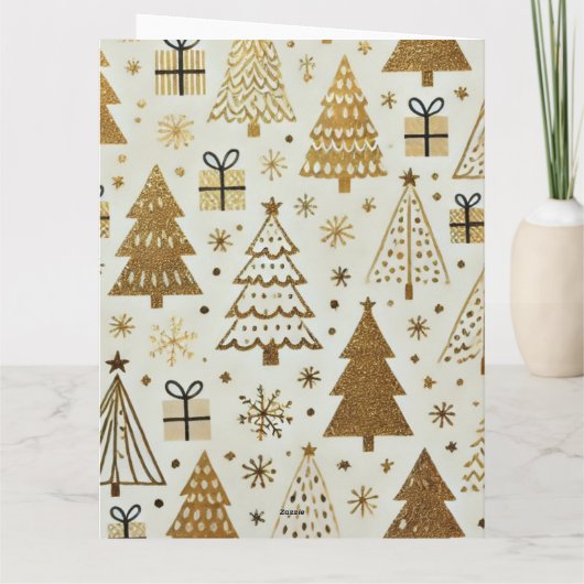 Modern Zwart en Goud Vrolijk Kerstfeest Familiefot Kaart (Achterkant)