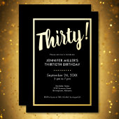Modern zwart en goudfolie 30e verjaardag folie uitnodiging