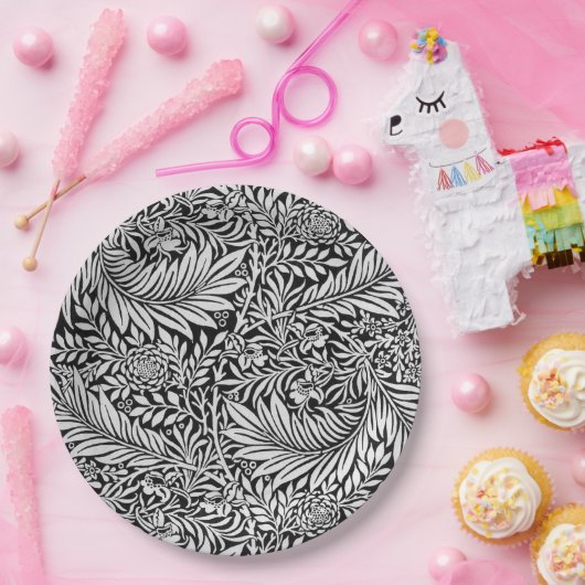 Modern Zwart en Grijs Bloemen Botanisch Papieren Bordje (Feest)