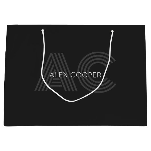 Modern zwart en grijs monogram groot cadeauzakje (Voorkant)