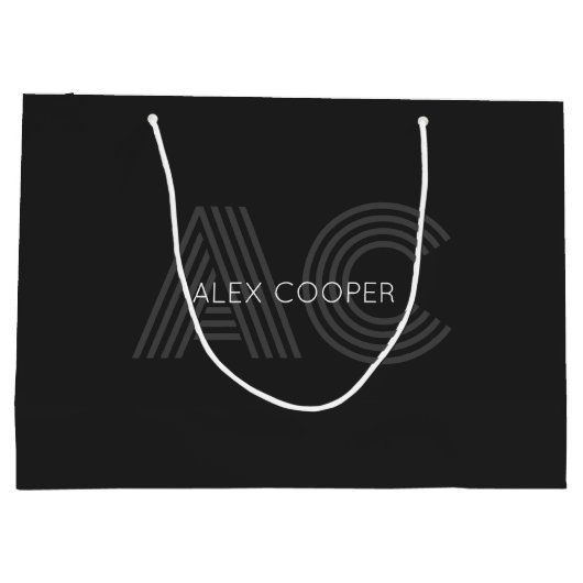 Modern zwart en grijs monogram groot cadeauzakje (Achterkant)