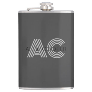 Modern zwart en grijs monogram heupfles
