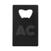 Modern zwart en grijs monogram kredietkaart flessenopener (Voorkant)
