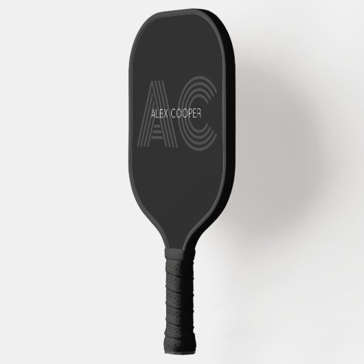 Modern zwart en grijs monogram pickleball paddle (Links)