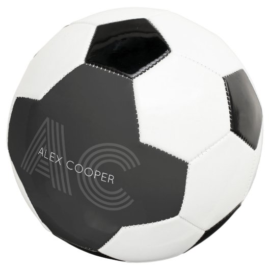 Modern zwart en grijs monogram voetbal (Drie kwart)