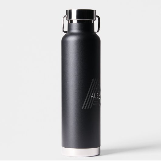 Modern zwart en grijs monogram waterfles (Voorkant)