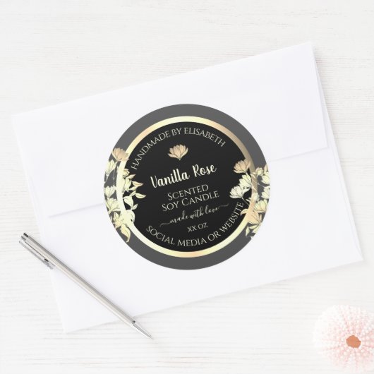 Modern Zwart en Grijs Verpakkingsetiketten Goud Li Ronde Sticker (Envelop)