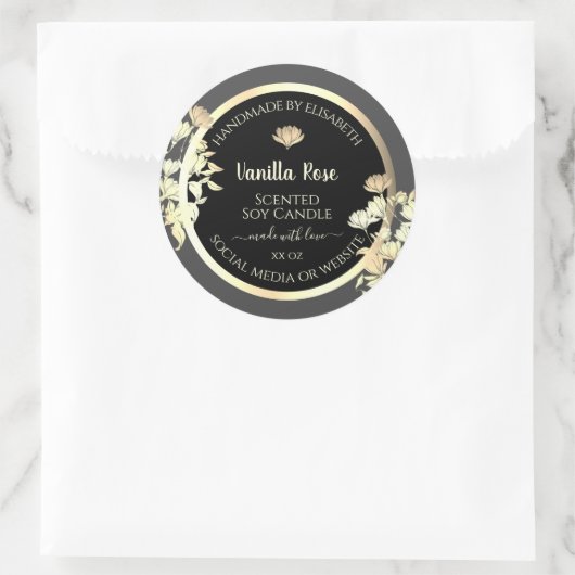 Modern Zwart en Grijs Verpakkingsetiketten Goud Li Ronde Sticker (Tas)