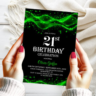 Modern zwart en groen 21ste verjaardagsfeest kaart