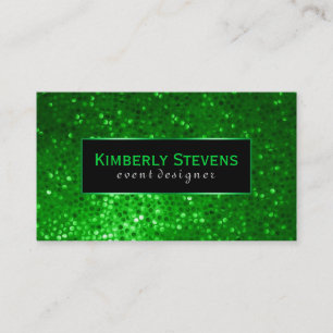 Modern zwart en groen glitter & sparkles 2 visitekaartje