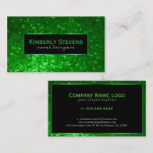 Modern zwart en groen glitter & sparkles 2 visitekaartje (Voorkant / Achterkant)