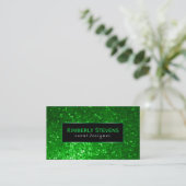 Modern zwart en groen glitter & sparkles 2 visitekaartje (Staand voorkant)