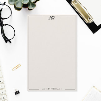 Modern zwart en ivoor minimalistisch elegant monog briefpapier