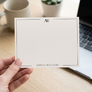 Modern zwart en ivoor minimalistisch elegant monog notitiekaartje