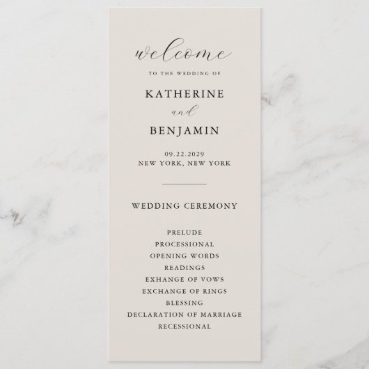 Modern zwart en ivoor minimalistische bruiloft programma (Voorkant)