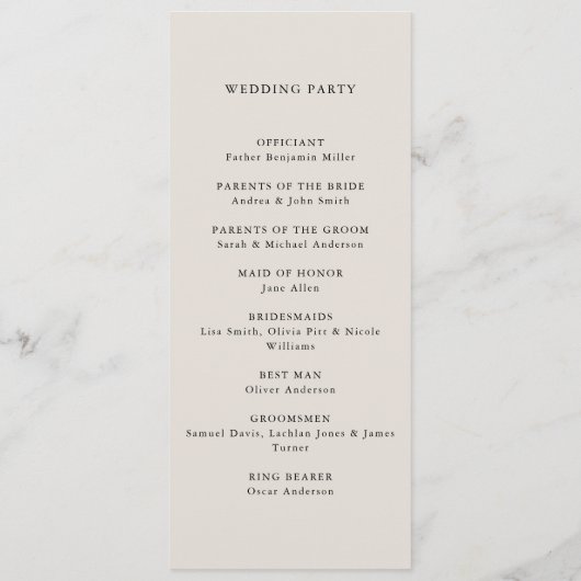 Modern zwart en ivoor minimalistische bruiloft programma (Achterkant)