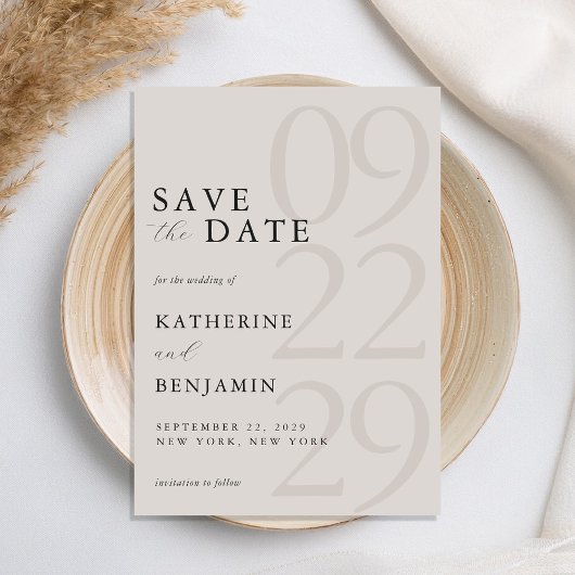 Modern zwart en ivoor minimalistische bruiloft save the date