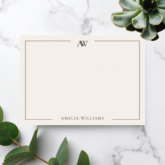 Modern zwart en ivoor minimalistische elegante mon notitiekaartje