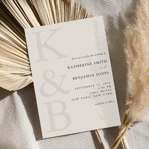Modern zwart en ivoor monogram minimalistische bru kaart