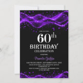 Modern zwart en Paarse 60ste verjaardagsfeest Kaart (Voorkant)