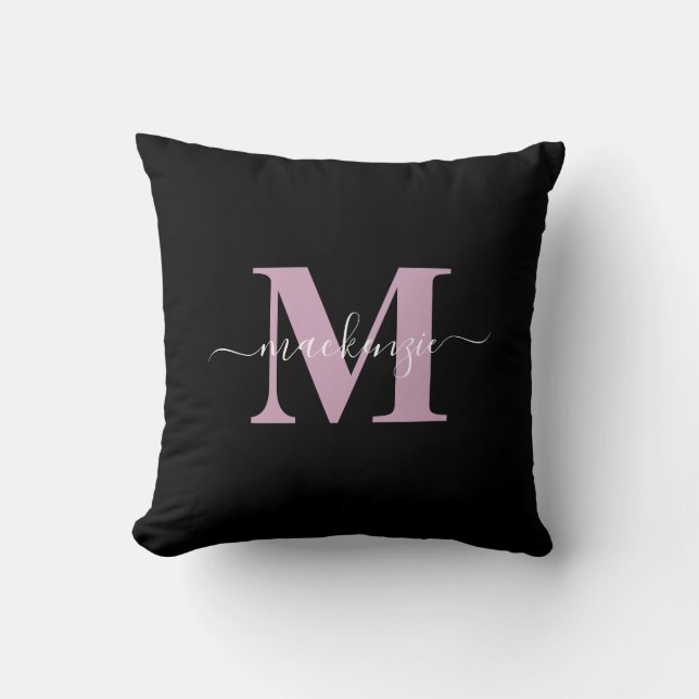 Modern zwart en Paarse Elegant Monogram Naam Kussen (Voorkant)