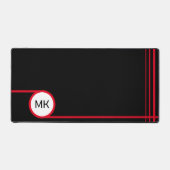 Modern zwart en rood monogram bureaumat (Voorkant)