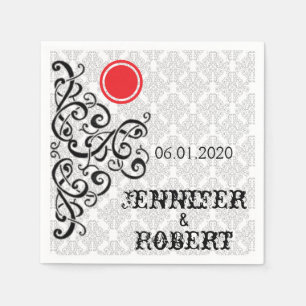 Modern zwart en rood servet bruiloft servet