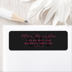 Modern Zwart en Roze Script Classic Adres Etiket