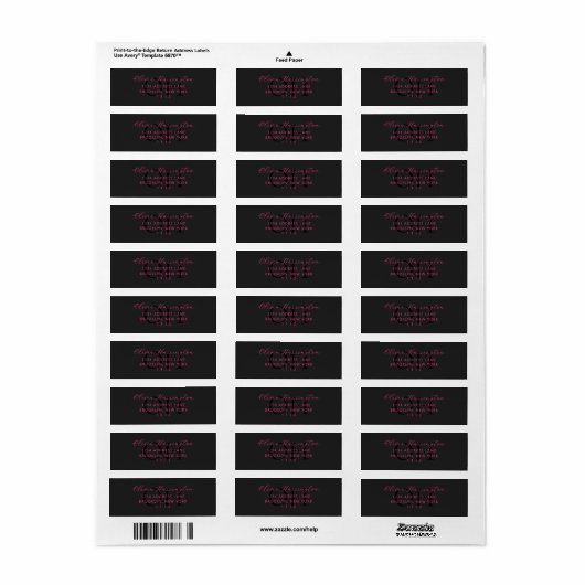Modern Zwart en Roze Script Classic Adres Etiket (Full Sheet)