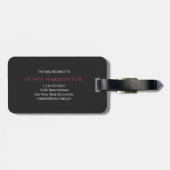 Modern Zwart en Roze Script Classic Monogram Bagagelabel (Achterkant horizontaal)